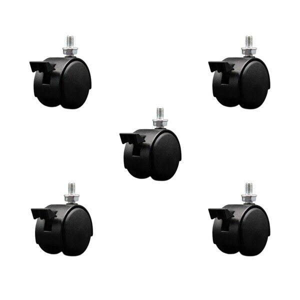 Service Caster 2'' Black Metal Hood Twin Caster Locking Nylon Wheel 5/16 Thread Stem, 5PK SCC-TS02S50D-NYS-FB-B-5161812-5 - main